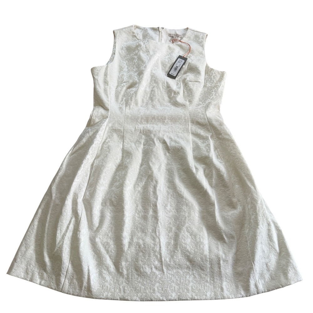 Eva Mendes NY&C Cream Jacquard Sleeveless Fit Flare Dress Floral Damask 16 NWT